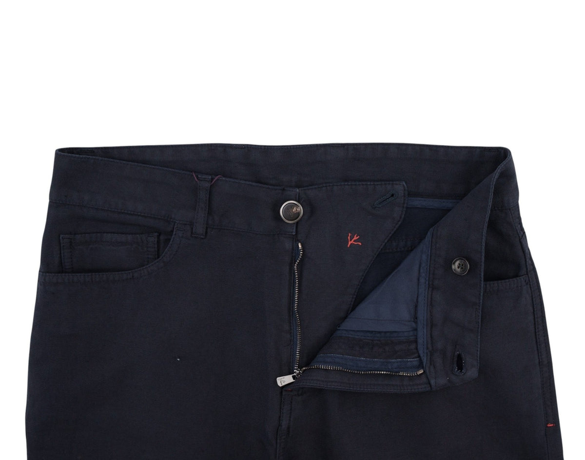 725$ ISAIA NAPOLI Blue Navy 5 Pocket Pant Trouser Cotton - Linen 32 US / 48 EU