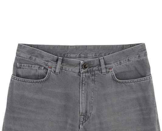 795$ ISAIA NAPOLI "Chiaia" Gray Denim Jeans Pant Cotton Regular - Leather Tag