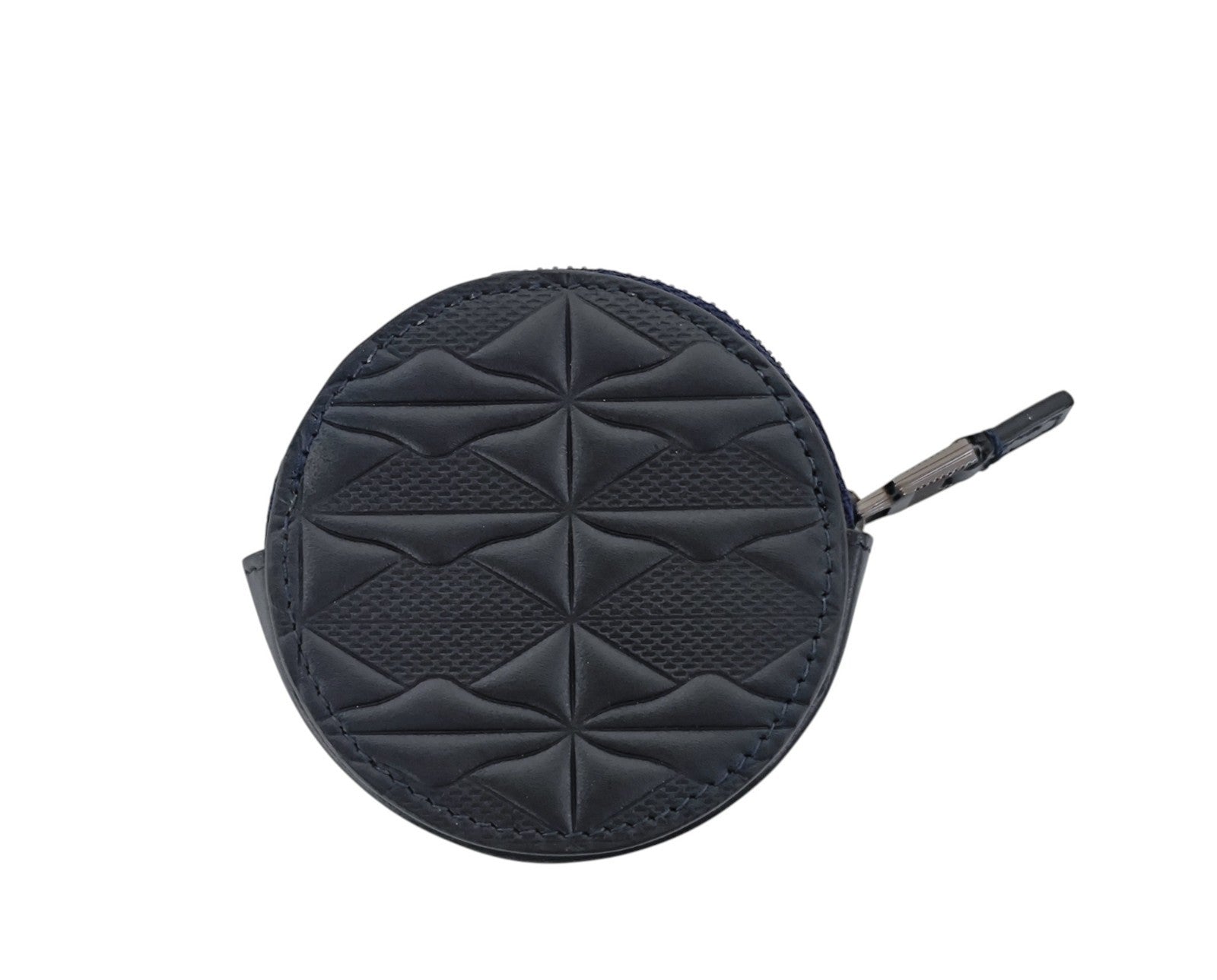 135$ PINEIDER FIRENZE 1774 Round Zip Coin Holder Embossed Calf Blue