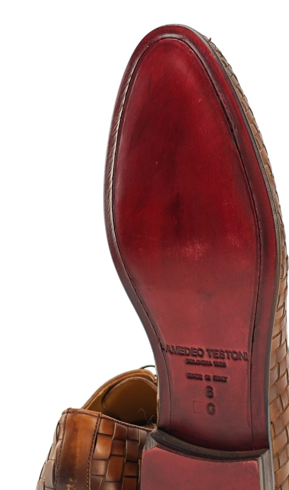 1200$ TESTONI "Tivoli" Derby Shoes Woven Calf Caramel 8 UK / 9 US / 42 IT