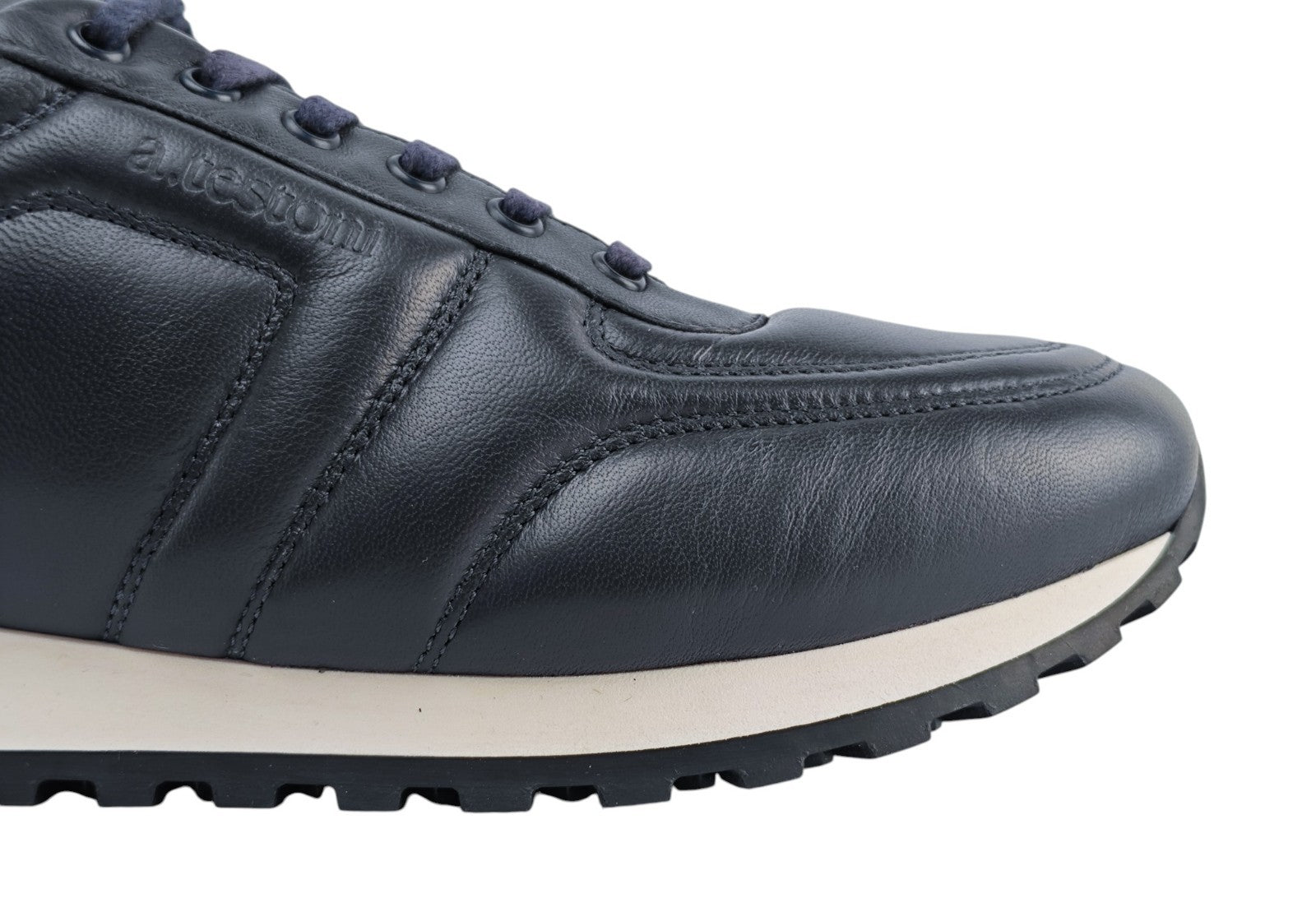 $850 TESTONI BOLOGNA Blue Navy Padded Sneaker Shoes Sport Nappa