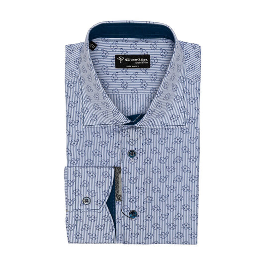 690$ LUXURY GERLIN Shirt Dloral Blue ALUMO Cotton 16 - 41 1E ZILLI