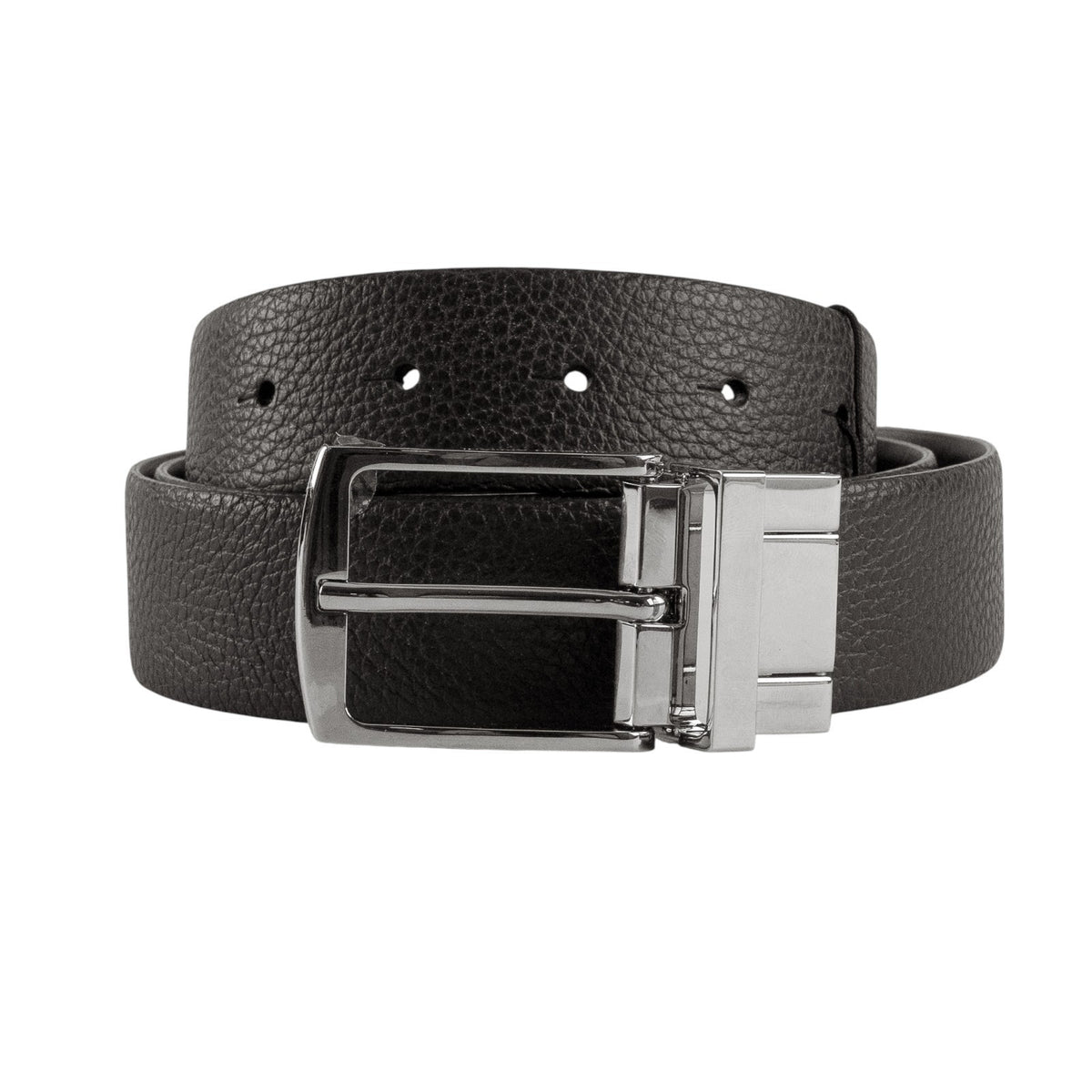 405$ GIORGIO ARMANI Belt Brown Black Grained Leather Engraved Buckle Size 110