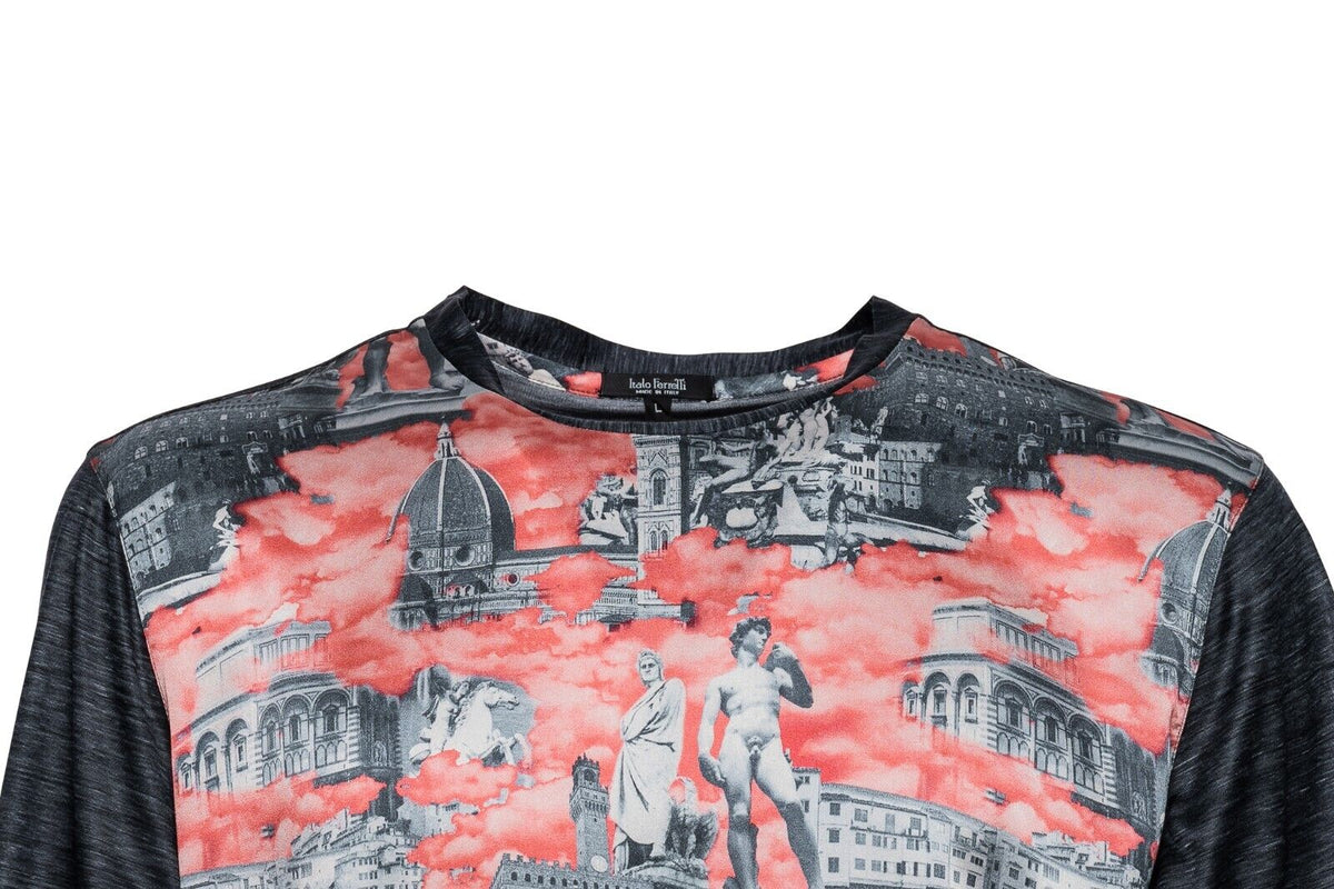 750$ ITALO FERRETTI T-Shirt Gray "FIRENZE" 100% Silk COMO Size L  BIJAN