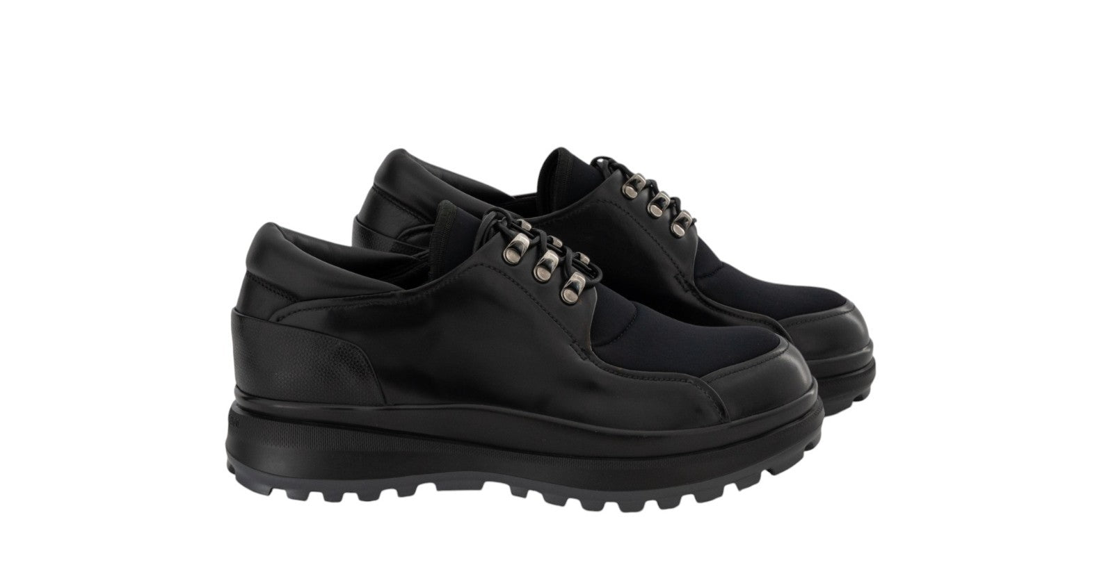 1120$ GIORGIO ARMANI Derby Shoes Black Lug Sole Tech + Leather 5 UK / 6 US/39 IT