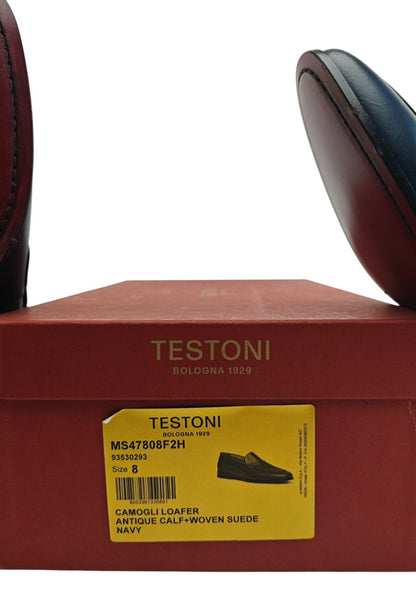 1350$ TESTONI "Camogli" Blue Loafer Woven Calf /  Suede 8 UK / 9 US / 42 IT