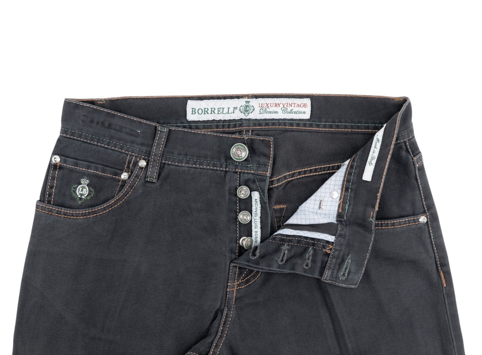415$ LUIGI BORRELLI NAPOLI Gray Wash Denim Jeans Pant Twill Cotton