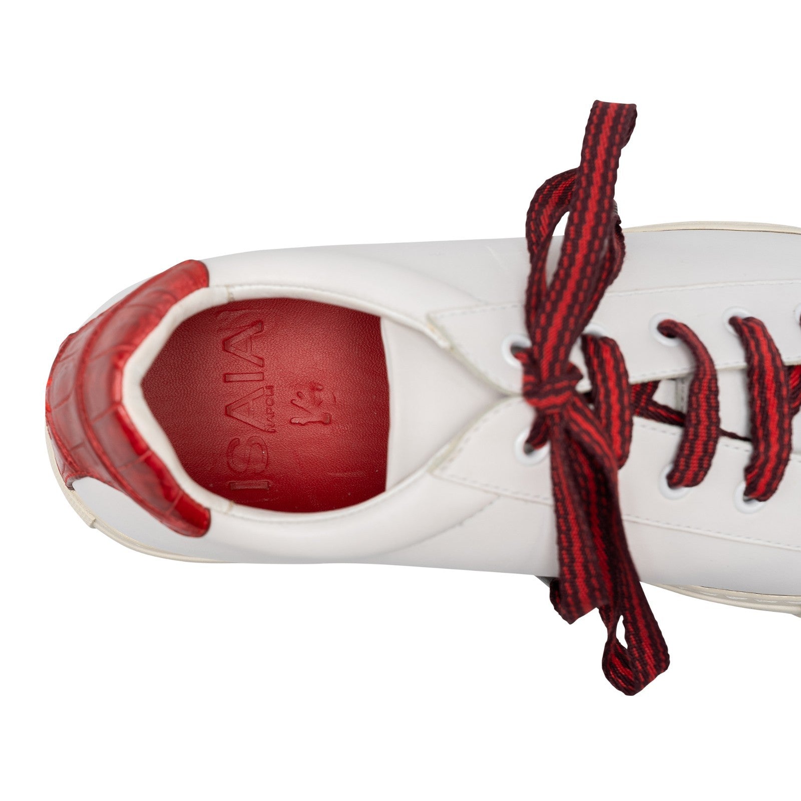 2800$ ISAIA NAPOLI White Leather Sneakers Shoes Red Crocodile Details 7 UK  8 US