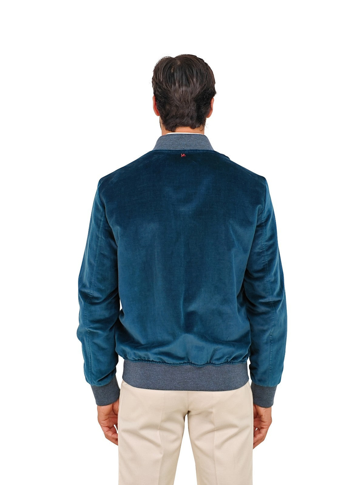 $3800 ISAIA NAPOLI Petrol Blue Bomber Jacket Velvet Cotton / Linen 38 US / 48 EU