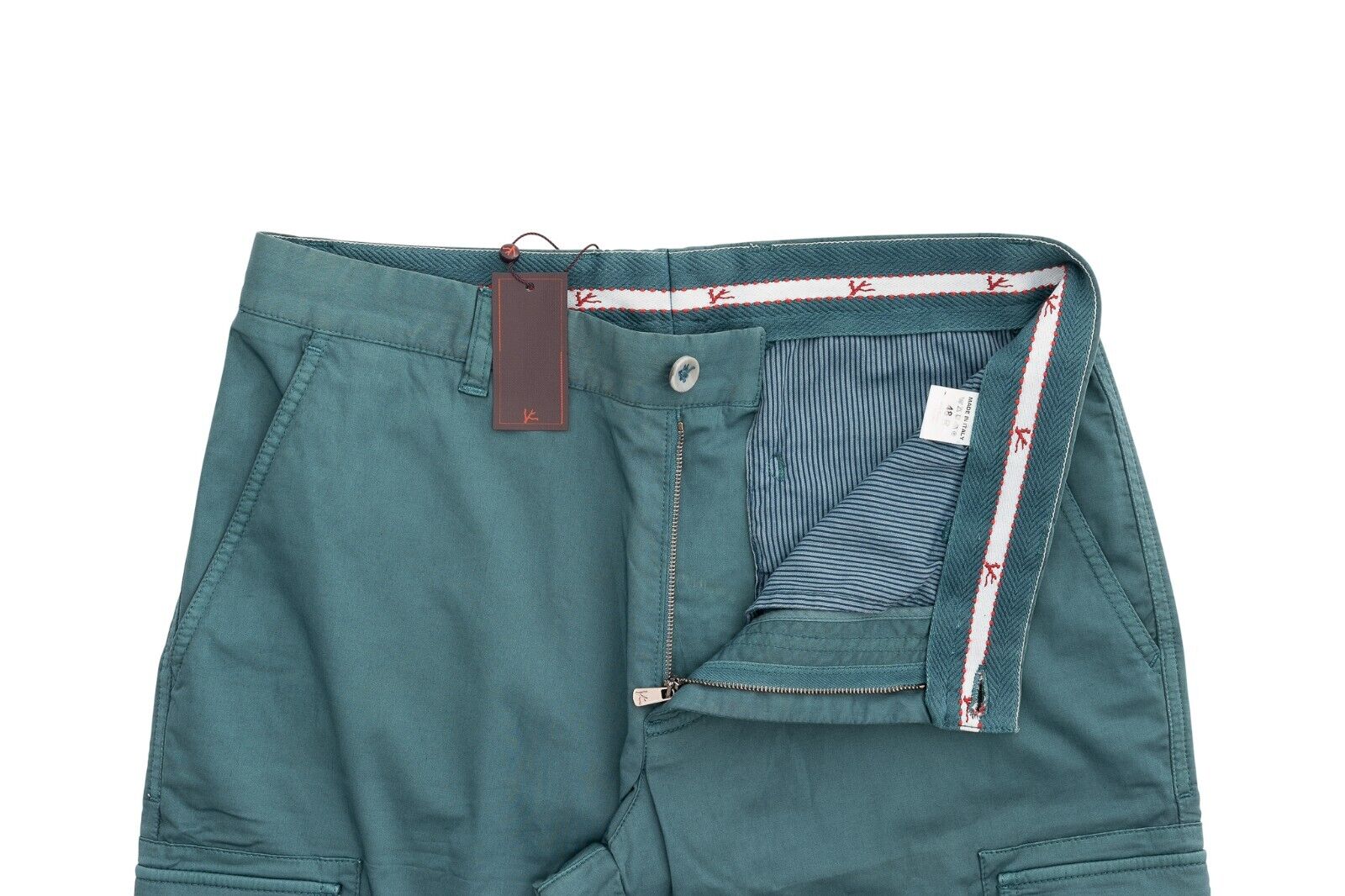 690$ ISAIA NAPOLI Cargo Emerald Green Trousers Pant Cotton 32 US / 48 EU Slim