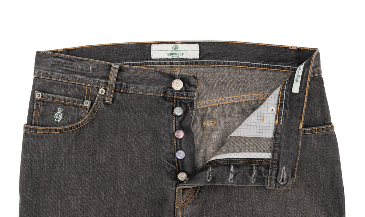 415$ LUIGI BORRELLI NAPOLI Washed Dark Grey Denim Jeans Cotton 35 US / 51 EU