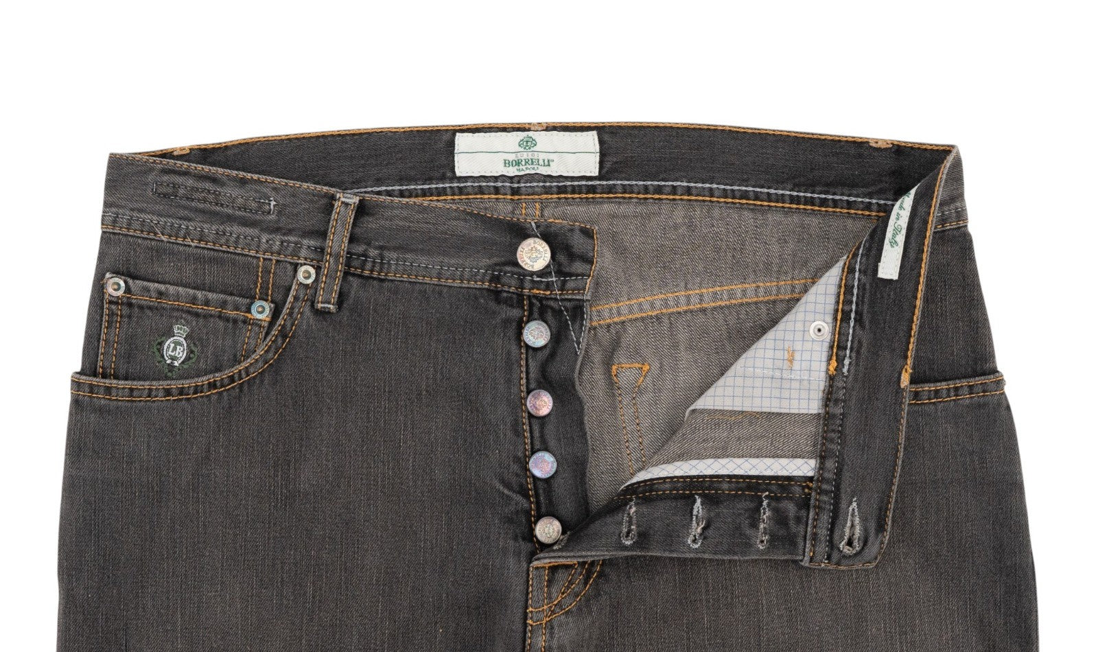 415$ LUIGI BORRELLI NAPOLI Washed Dark Grey Denim Jeans Cotton 35 US / 51 EU