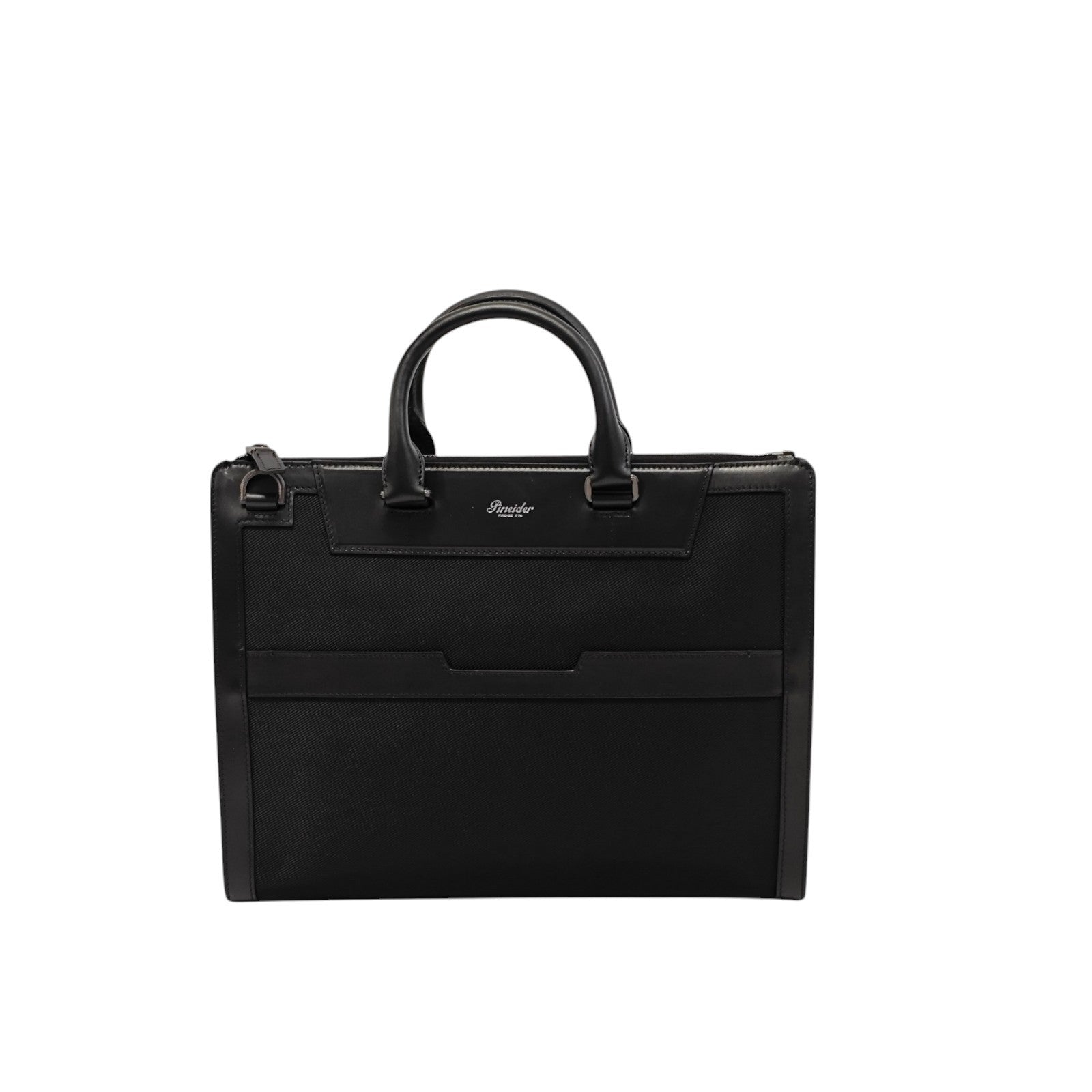 1480$ PINEIDER FIRENZE 1774 Black Nylon & Calf Slim Briefcase Bag Document Case