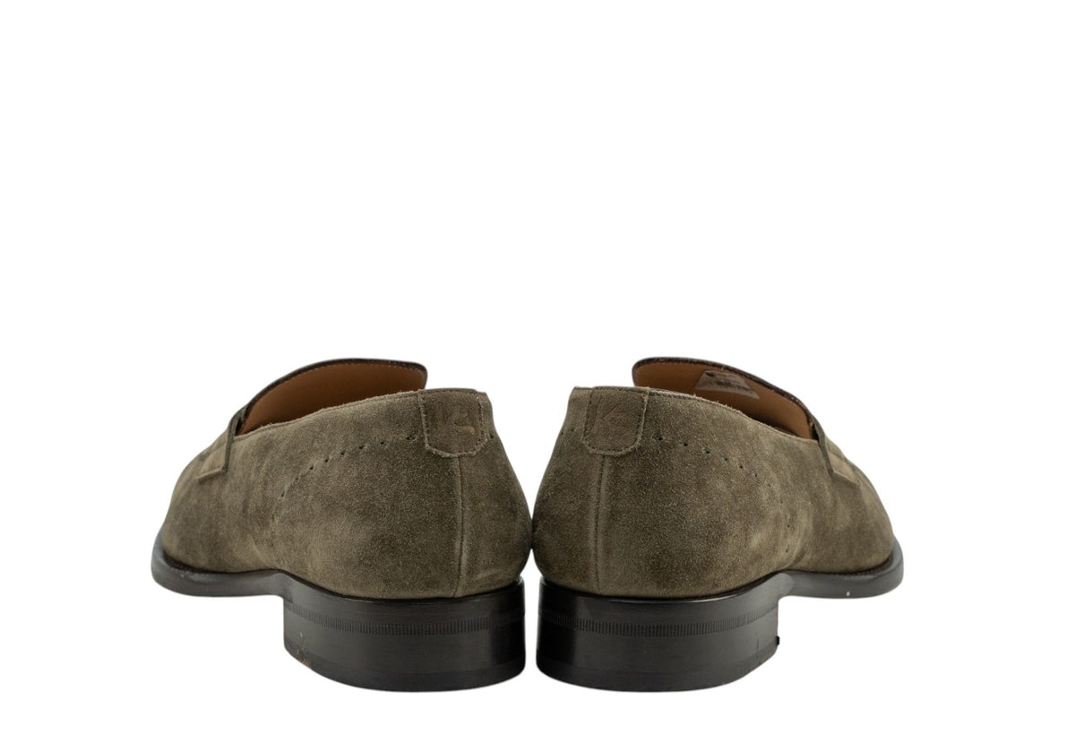 ISAIA NAPOLI Green Suede Penny Loafer Shoes Leather Sole 10 UK / 11 US / 44 IT