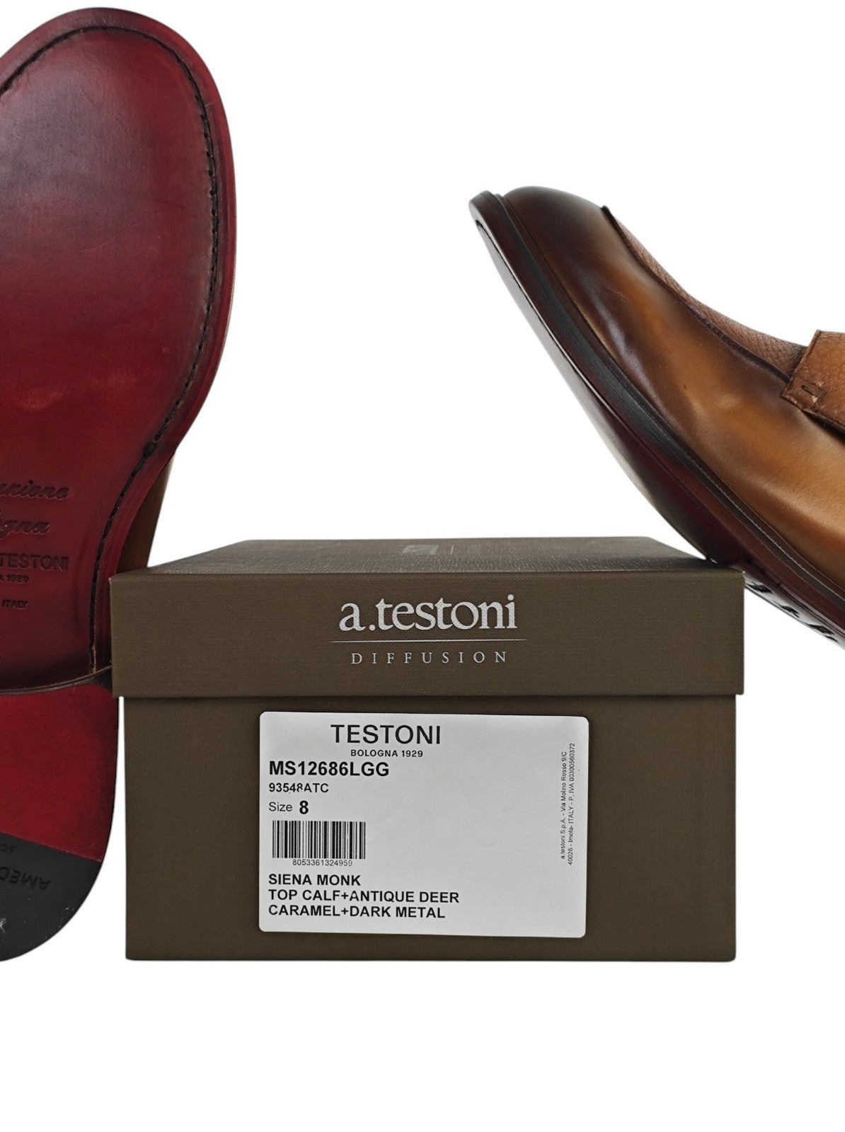1300$ TESTONI Caramel Monk Shoes Bolognese Goodyear Welted 8 UK / 9 US / 42 IT