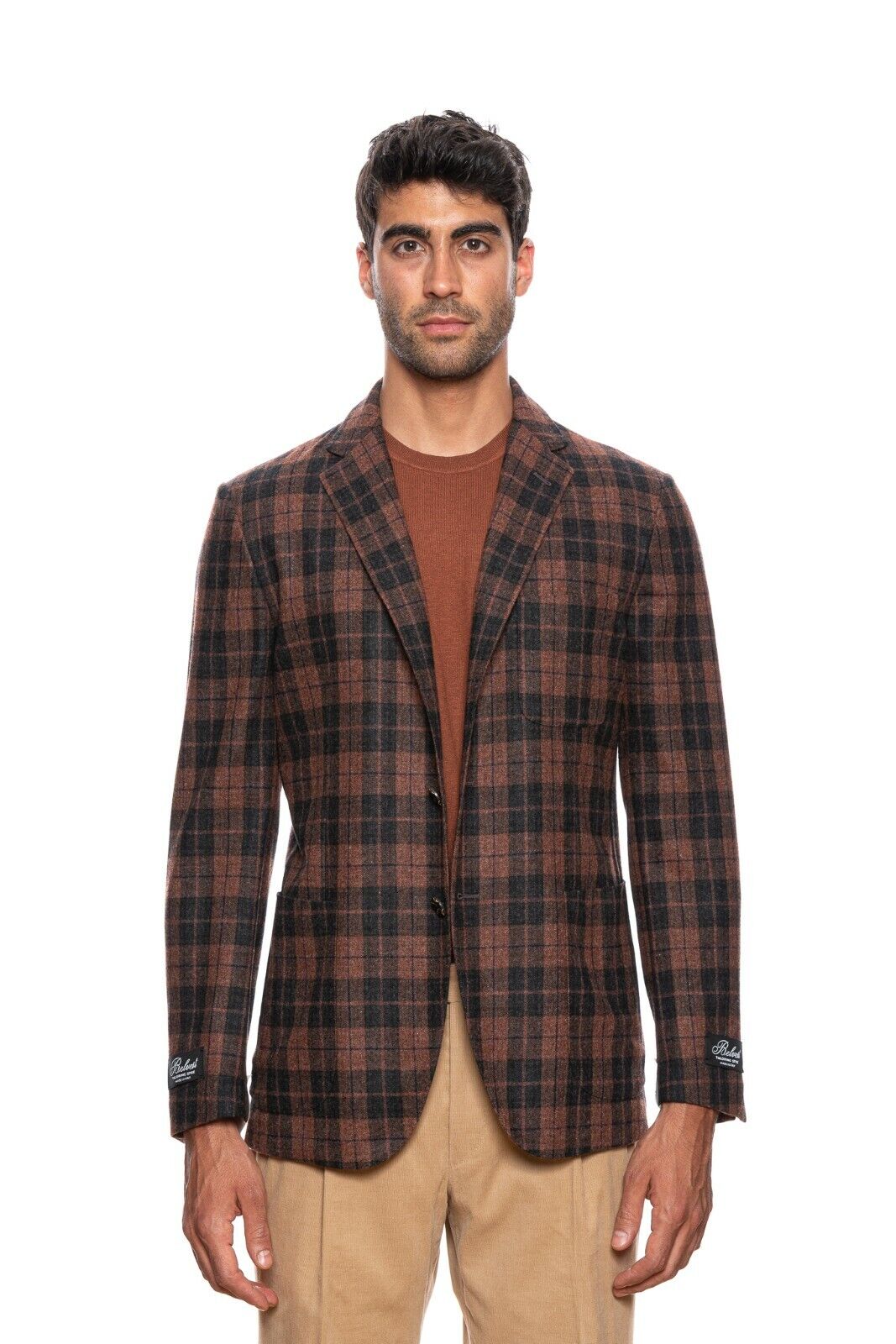 $1799 BELVEST Rust Wool Cashmere Check Jacket 40 US / 50 EU Drop 8R  F/W 2018