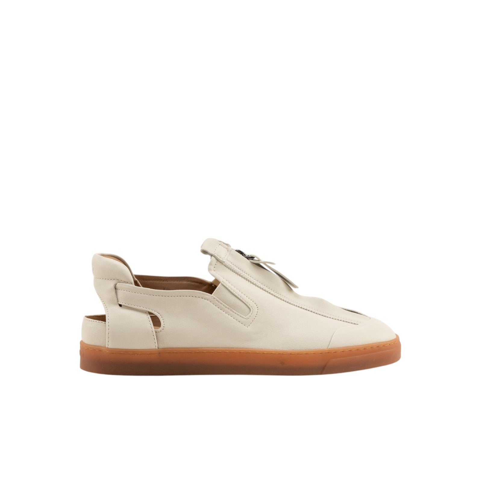 1450$ GIORGIO ARMANI Runway Sandal Zip Shoes With Cut-Outs Ivory Leather