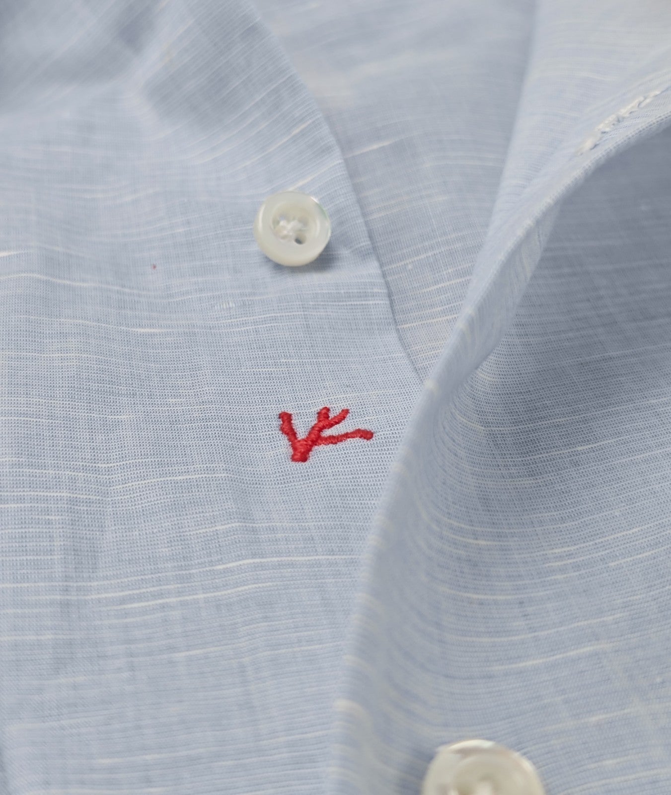 765$ ISAIA NAPOLI "Mix" Light Blue Dress Shirt Hand-Sewn Cotton Linen 18 - 45