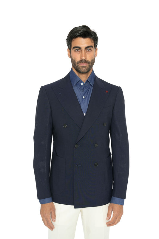 $5500 ISAIA NAPOLI Blue Navy Hand Sewn Double Breasted Jacket Sport Coat Wool