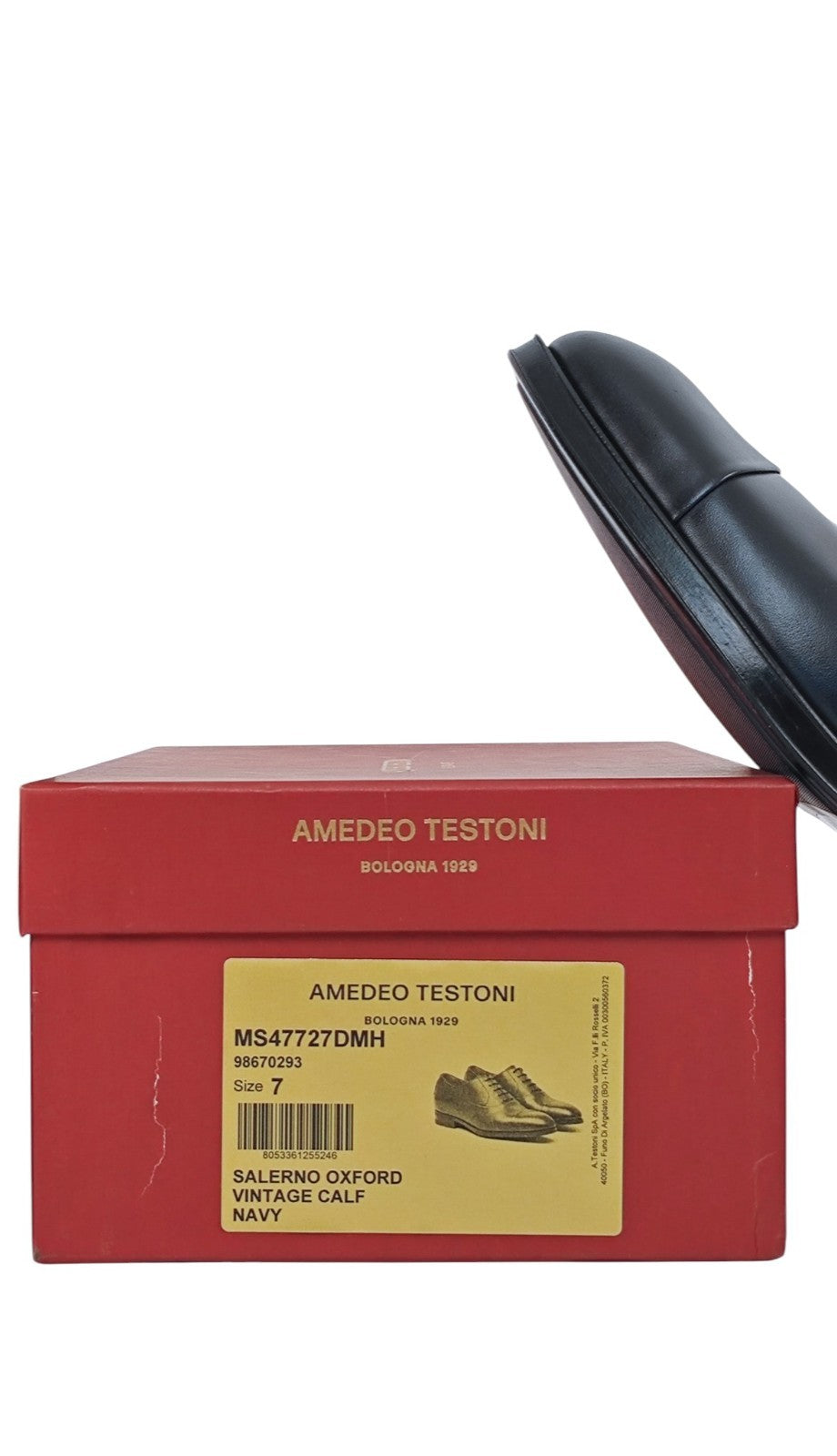 1100$ TESTONI "Salerno" Blue Navy Oxford Shoes Calf 7 UK / 8 US / 41 IT