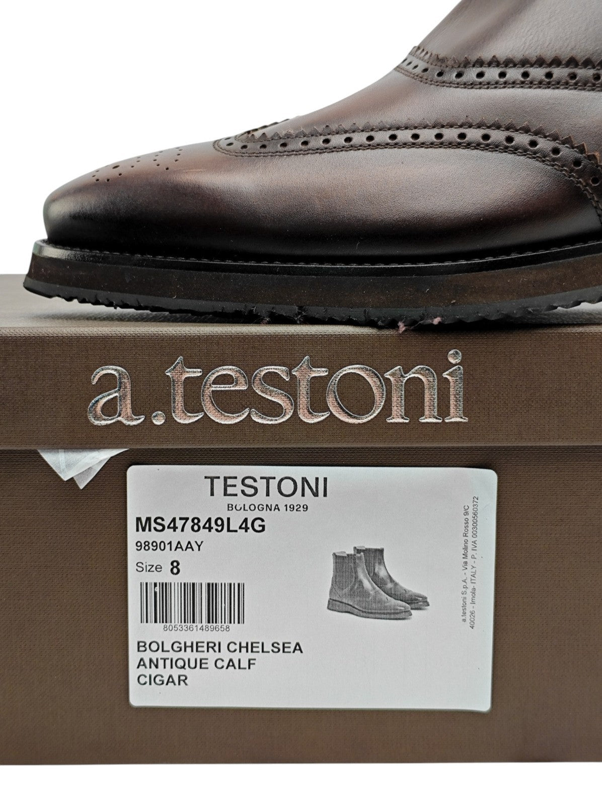 1400$ TESTONI Cigar Chelsea Boot Brogue Antique Calf  8 UK / 9 US / 42 IT