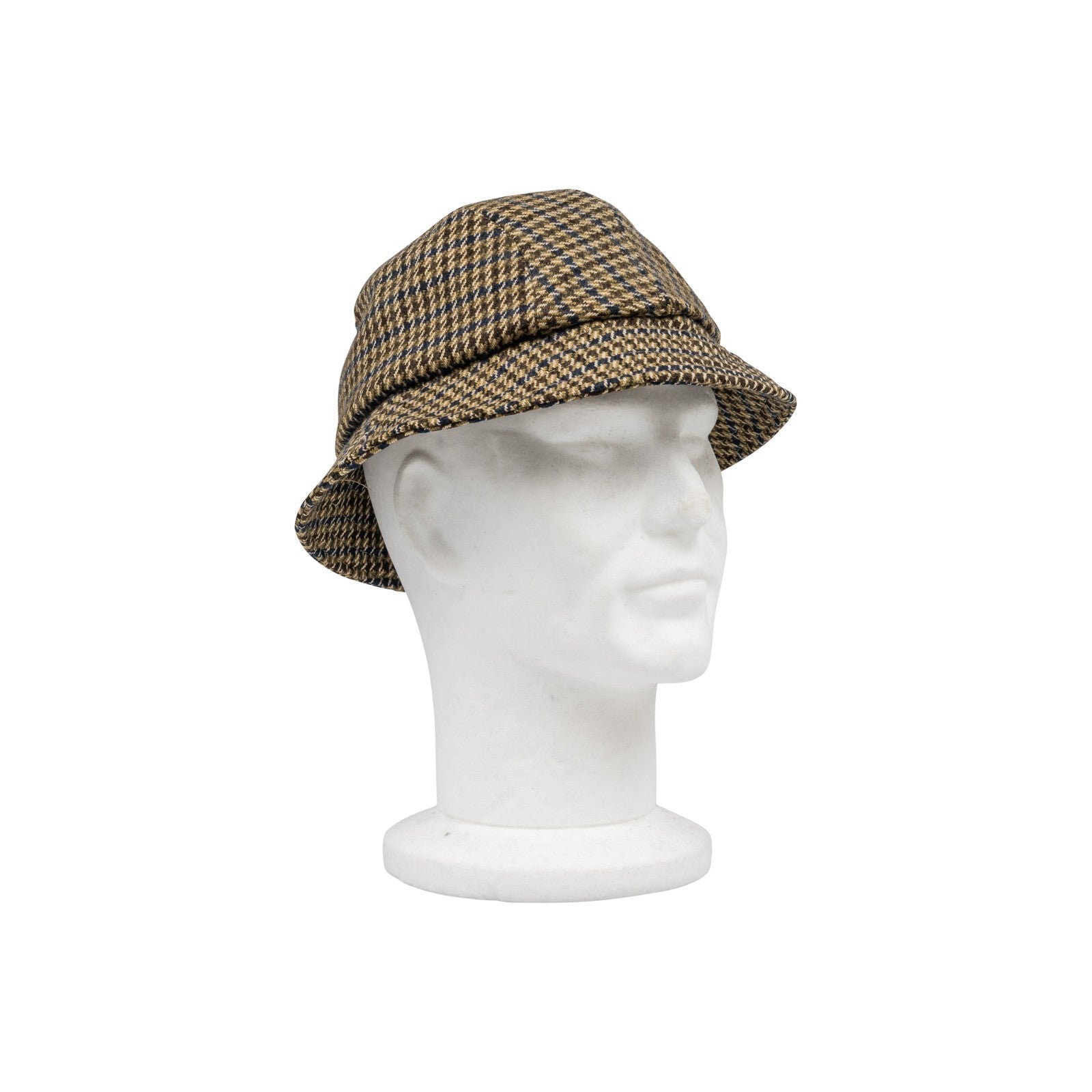 250$ RUBINACCI NAPOLI Made in England Brown Wool Tweed Houndstooth Bucket Hat