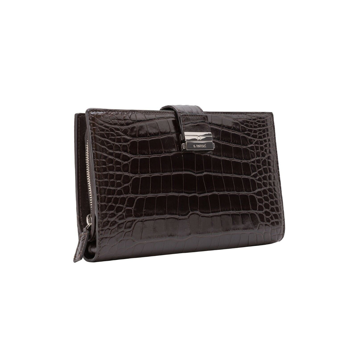 $4200 Testoni Bologna Chocolate Clutch Bag Travel Wallet Genuine Alligator