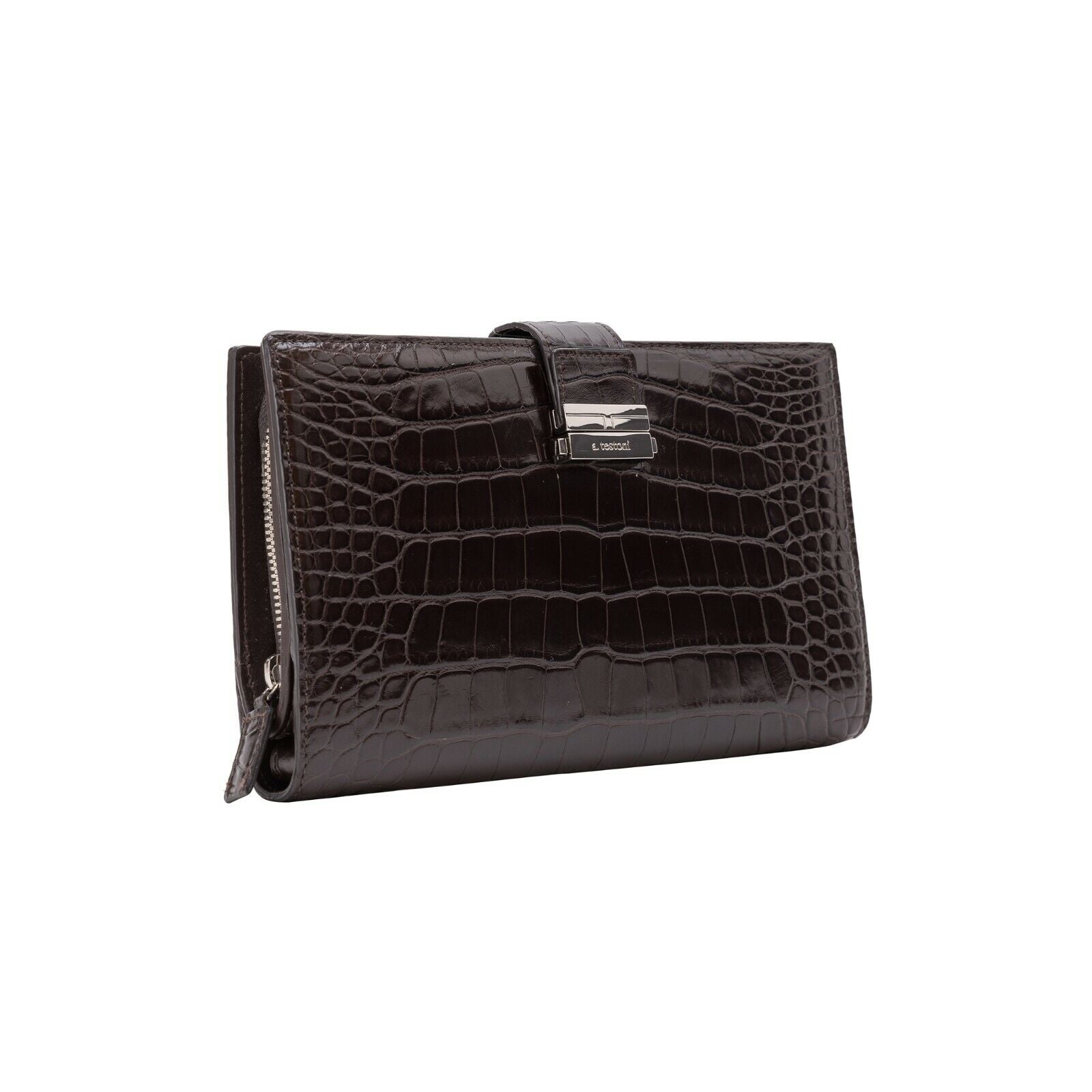$4200 Testoni Bologna Chocolate Clutch Bag Travel Wallet Genuine Alligator