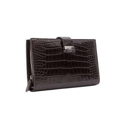$4200 Testoni Bologna Chocolate Clutch Bag Travel Wallet Genuine Alligator