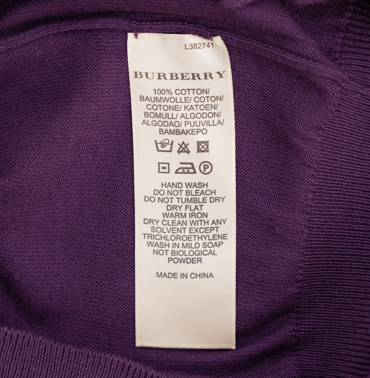 600$ BURBERRY Magenta Purple Sweater V-Neck 100% Cotton