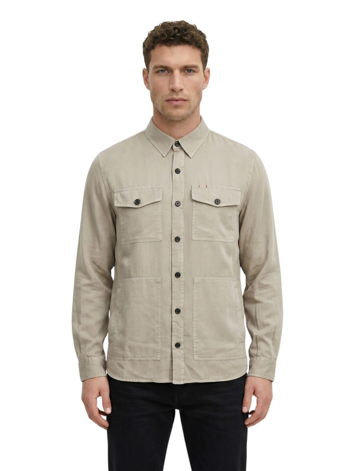 $1250 ISAIA NAPOLI Light Beige Hand-Sewn Overshirt Jacket Cotton - Silk