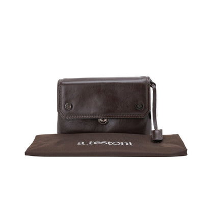 $390 Testoni Bologna Bright Brown Light Calf Hand Clutch Bag Padlock with Keys