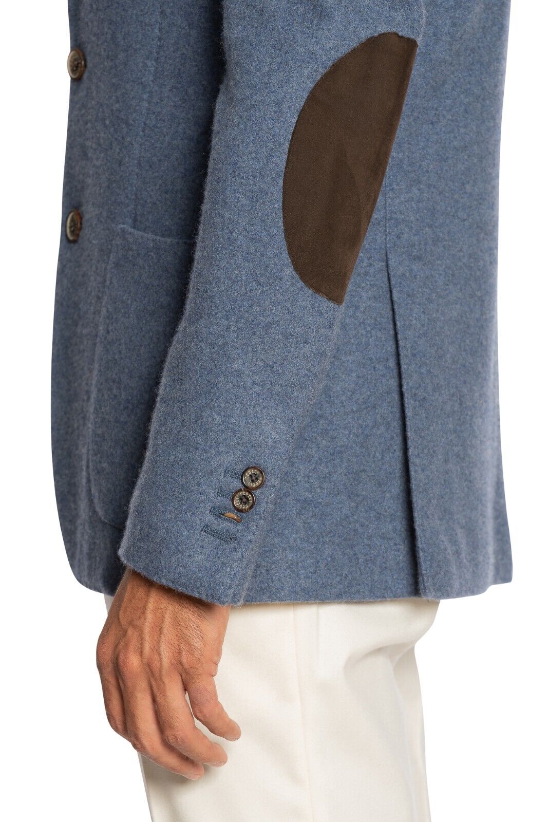 $2800 FEDELI CASHMERE Blue Blazer Jacket 100% Cashmere + Leather 38 US / 48 EU