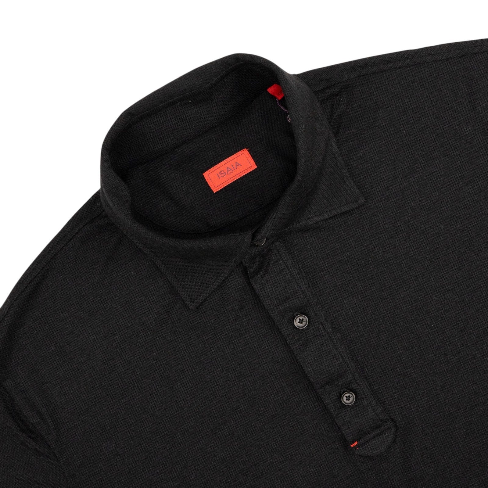1200$ ISAIA NAPOLI "Iconico" Black Knit Polo Sweater Wool Hand-Sewn XXL