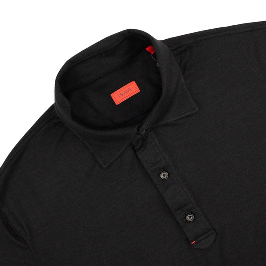 1200$ ISAIA NAPOLI "Iconico" Black Knit Polo Sweater Wool Hand-Sewn XXL