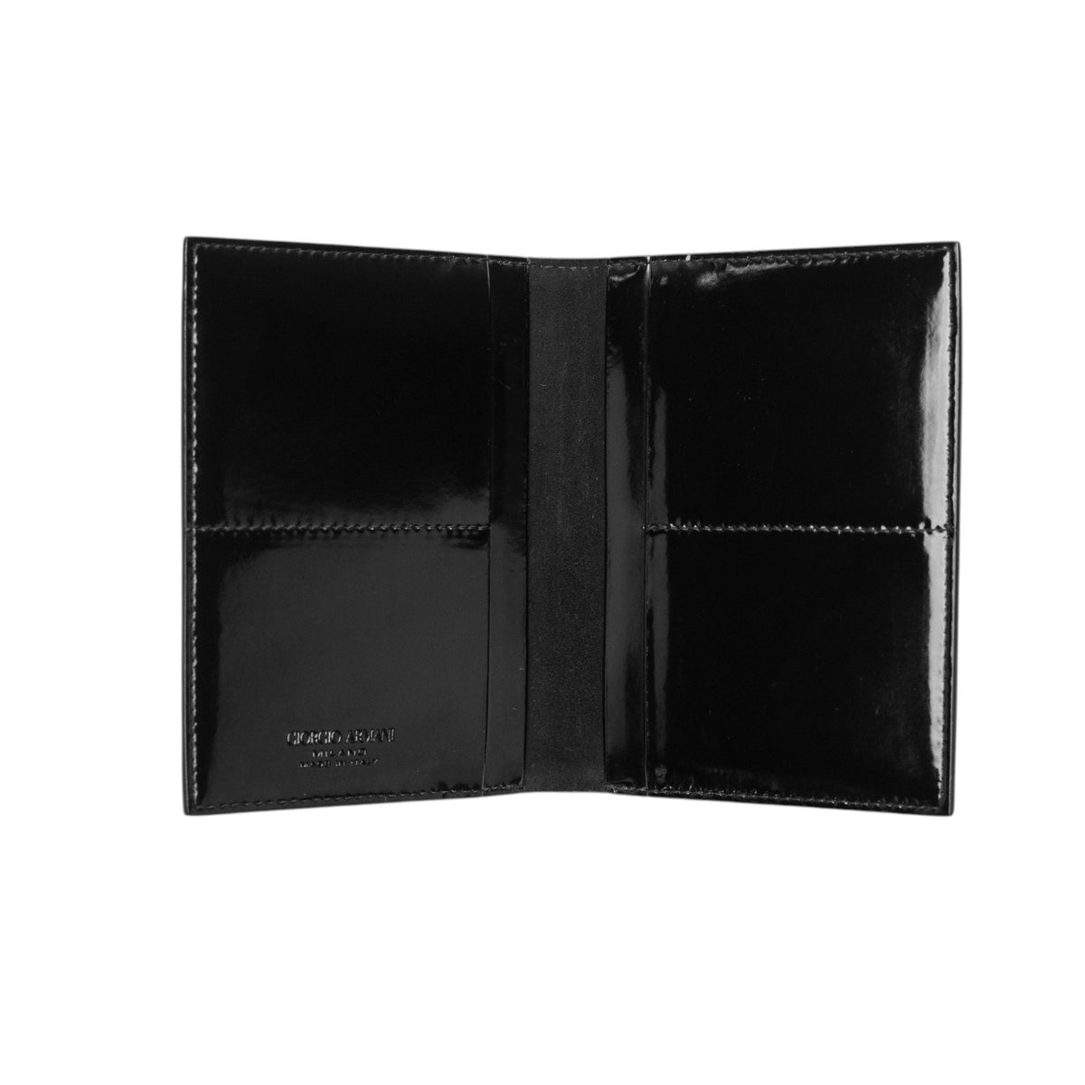 490$ GIORGIO ARMANI Black GA Monogram Leather Bifold Wallet Card Holder