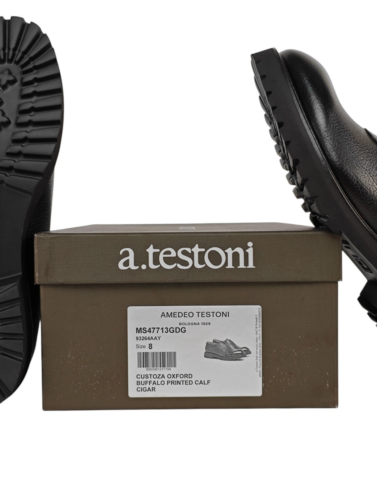 950$ TESTONI "Custoza" Oxford Shoes Buffalo Printed Calf Cigar 8 UK  9 US  42 IT