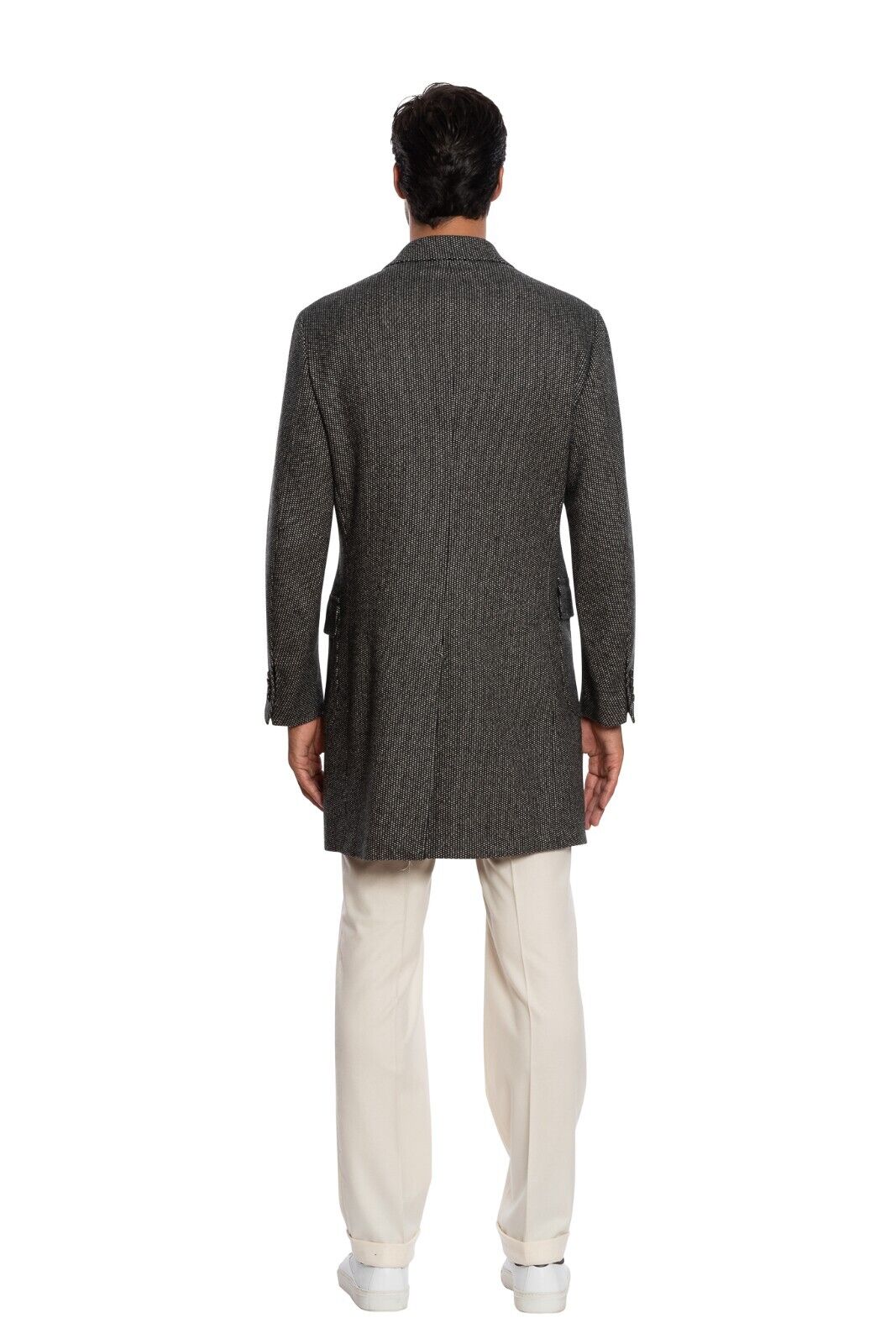 $4200 LUIGI BORRELLI NAPOLI Hand-Sewn 100% Cashmere Grey Coat Double Breasted