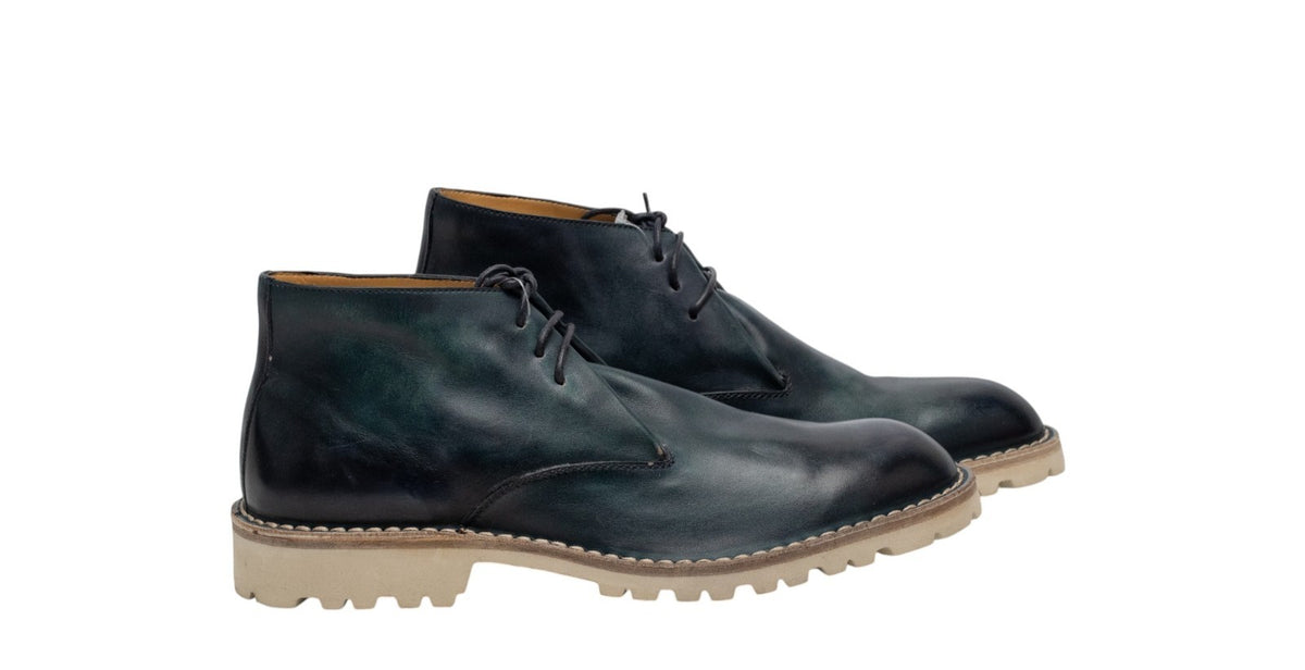 1300$ TESTONI "Piuma" La Thuile Desert Boot Unlined Calf Navy 8 UK /9 US / 42 IT