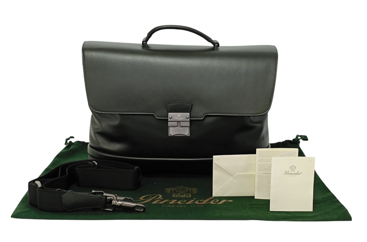 1220$ PINEIDER FIRENZE "Metro Smooth" Calf Briefcase Work Doctor Bag Noble Green