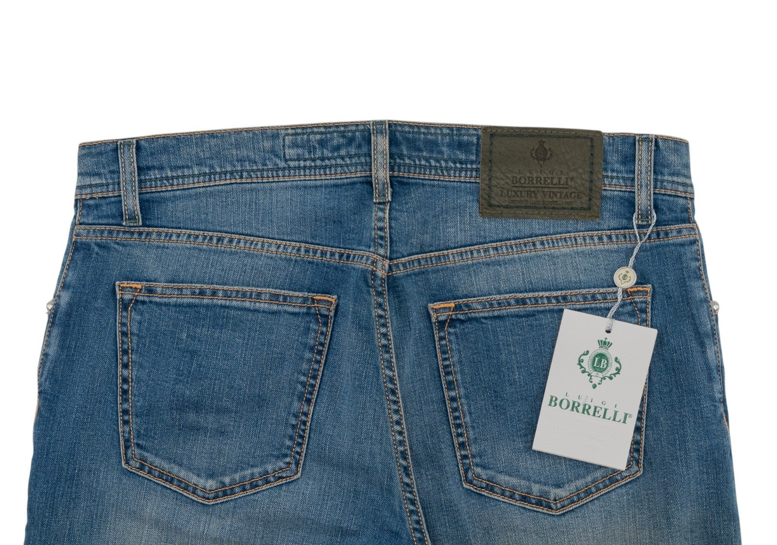 415$ LUIGI BORRELLI NAPOLI Blue Wash Denim Jeans Pant Cotton 33 US / 49 EU