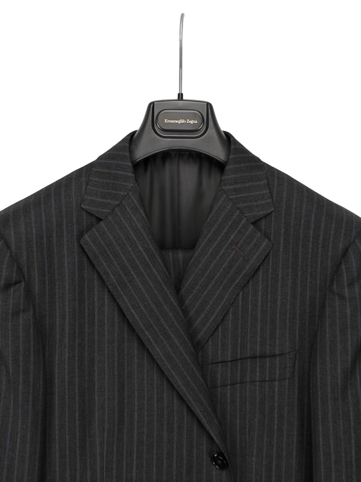$4650 ERMENEGILDO ZEGNA Dark Gray / Blue Striped Suit Wool  42 US / 52 EU  R