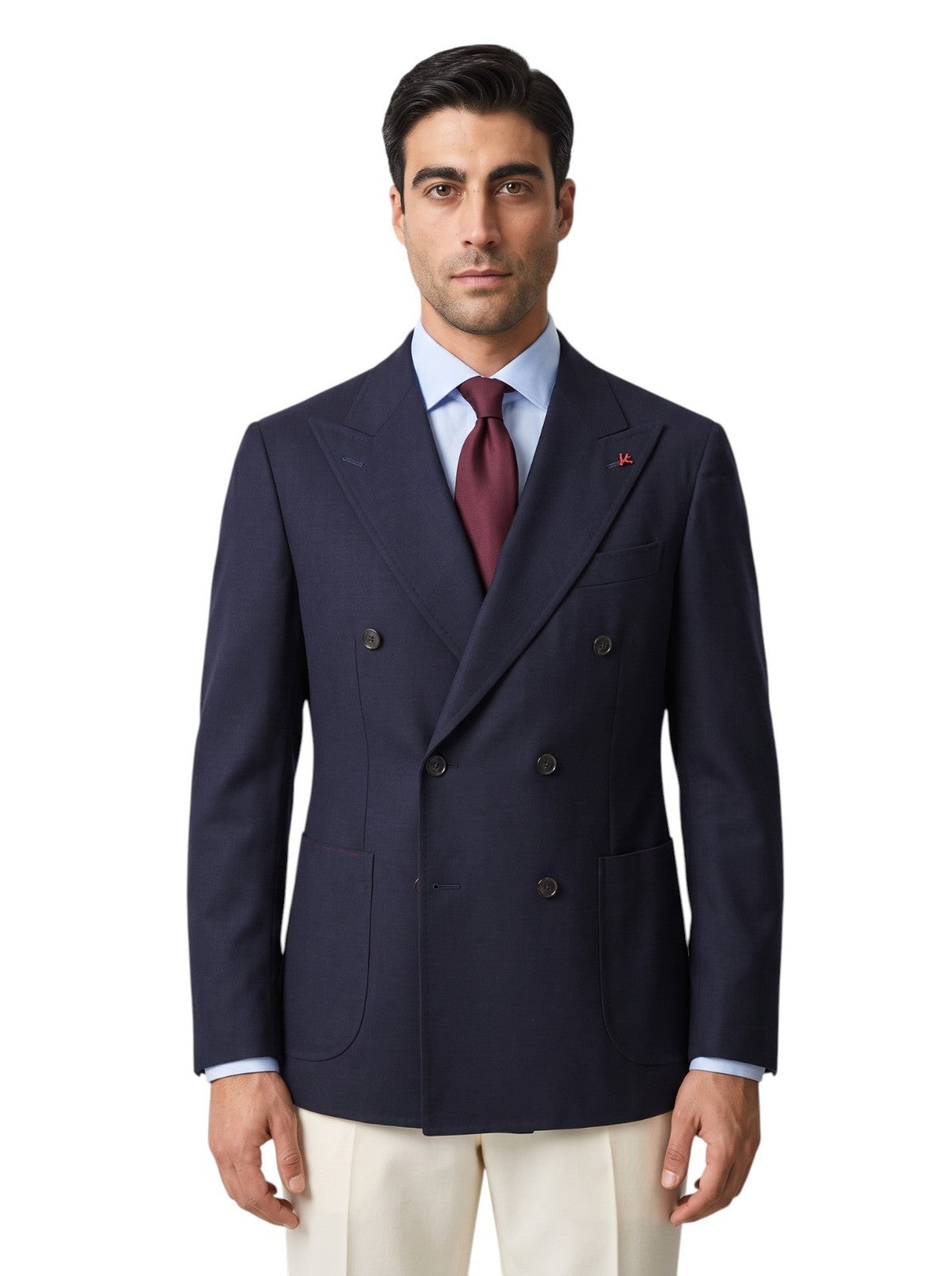 $5700 ISAIA NAPOLI Blue Navy Hand Sewn Double Breasted Jacket Sport Coat Wool