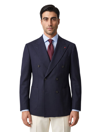 $5700 ISAIA NAPOLI Blue Navy Hand Sewn Double Breasted Jacket Sport Coat Wool
