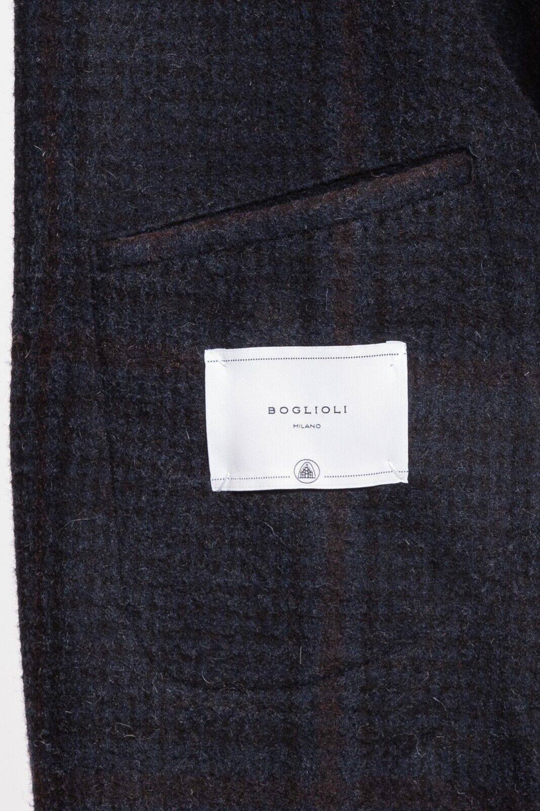$1850 BOGLIOLI Dark Blue Long Coat Martingale Checks Flannel Wool 40 US / 50 EU