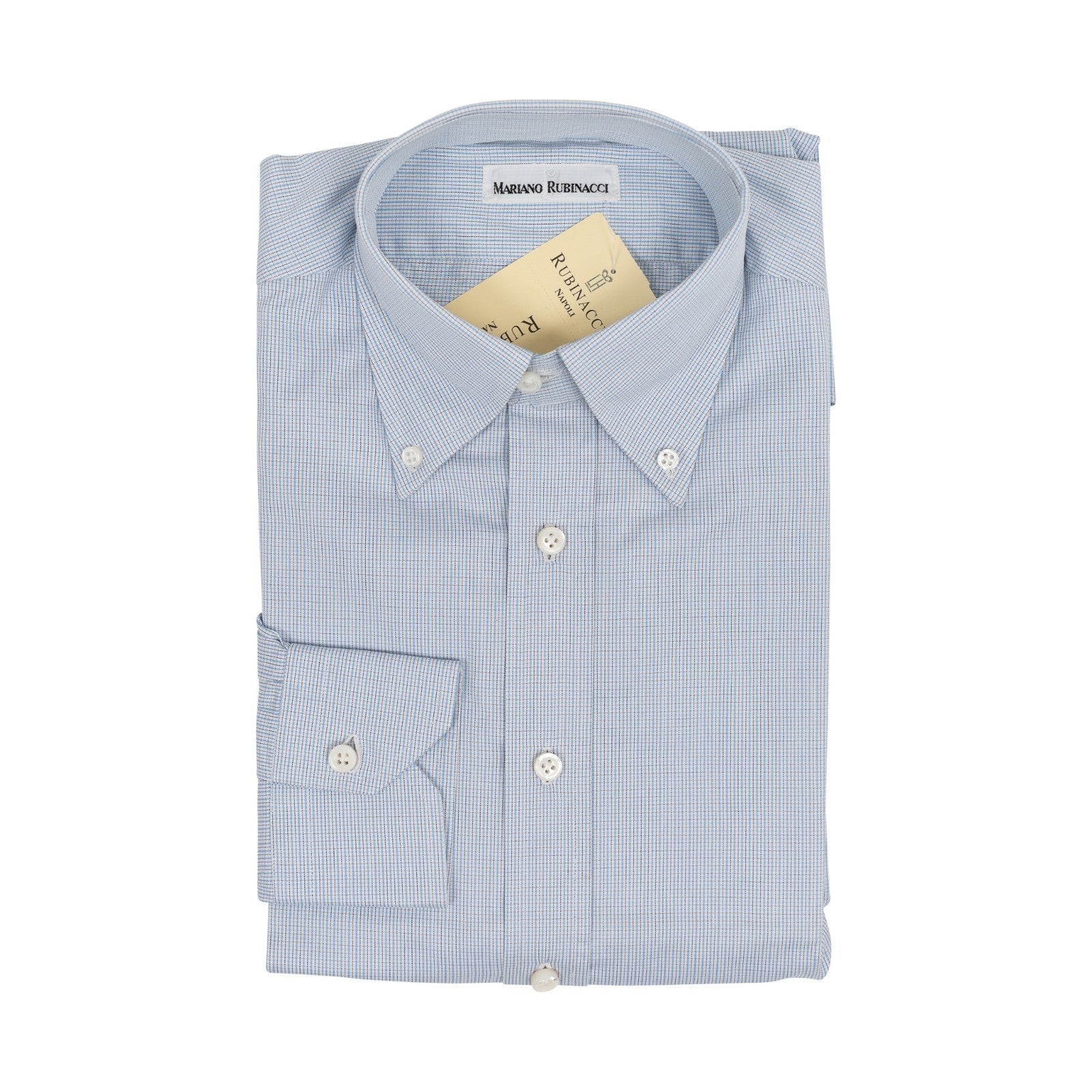 520$ RUBINACCI NAPOLI Blue Hand-Sewn Checks Shirt Cotton Classic Fit  5T