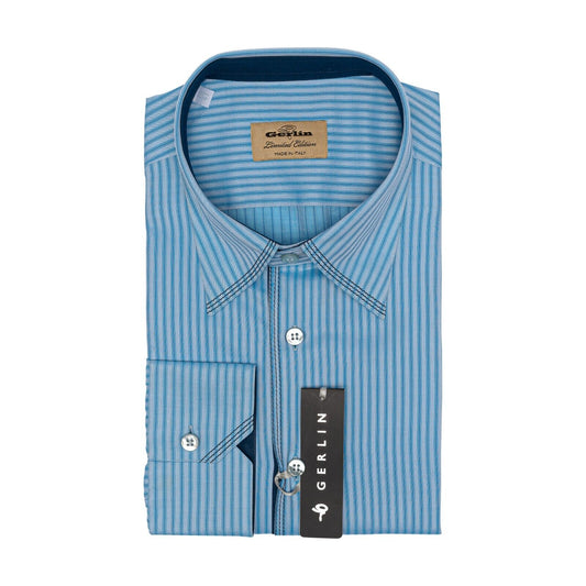 690$ LUXURY GERLIN Shirt Striped Blue ALUMO Cotton 16 - 41 3T ZILLI