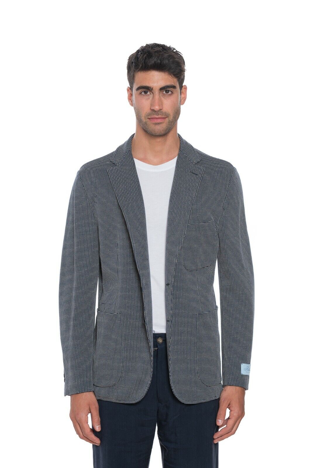 1750$ BELVEST Jacket Blazer Blue Heavy Cotton Geometric 44 US / 54 EU 8R