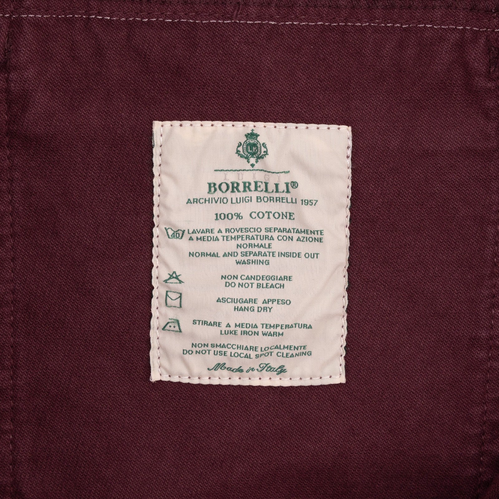 415$ LUIGI BORRELLI NAPOLI Burgundy Jeans Cotton 36 US / 52 EU - Made in Italy