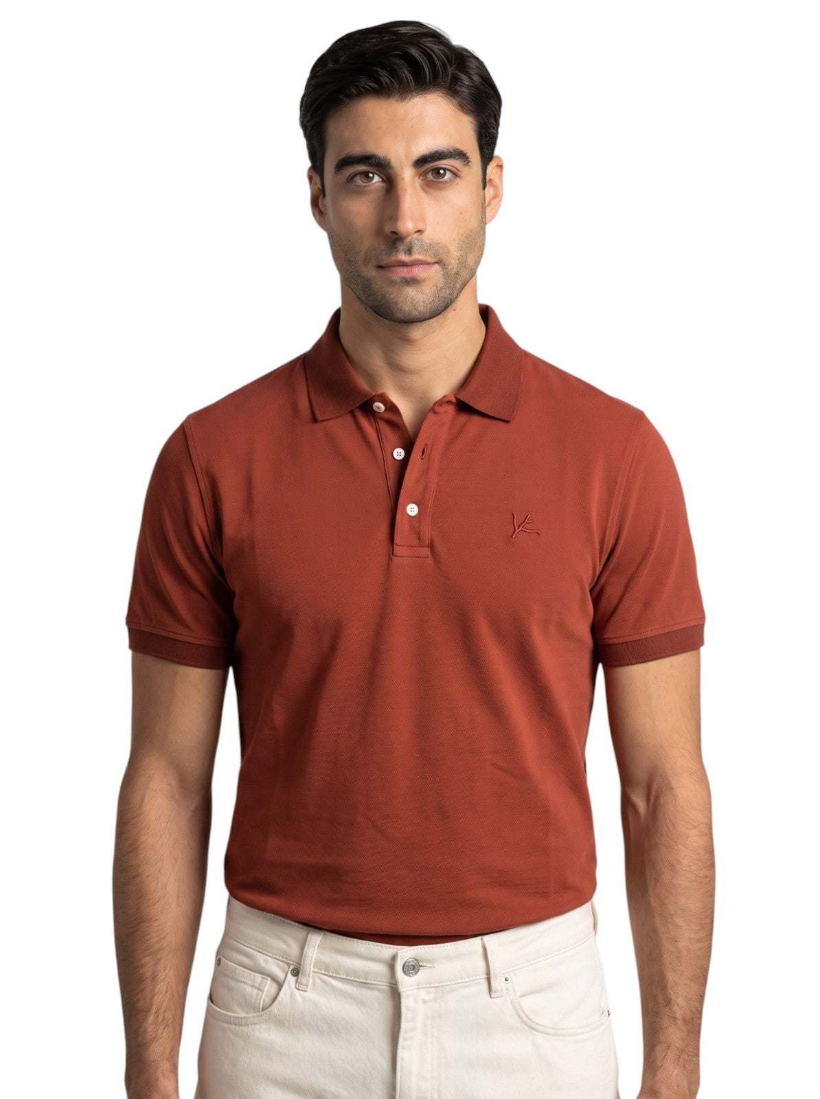 575$ ISAIA NAPOLI Garment Dyed Cotton Piquet Short Sleeve Polo Rust